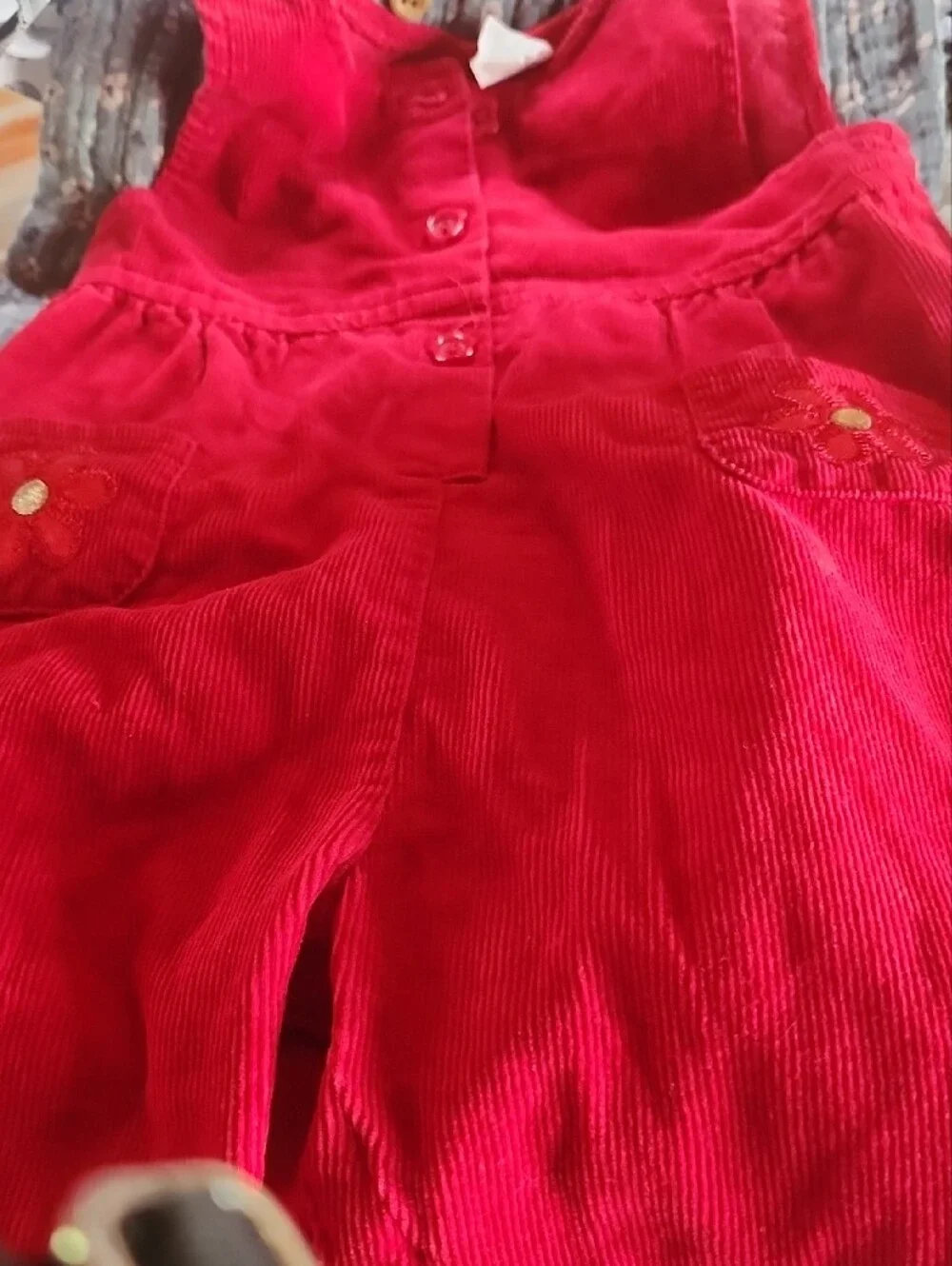 Red Corduroy Button-Front Pants 3 Onsies